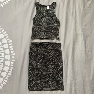 2 Piece Sparkly Dress - Crop Top and Skirt Size XS